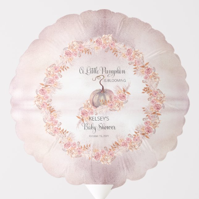 A Little Pumpkin Is Blooming Pink Baby Shower Balloon (Front)