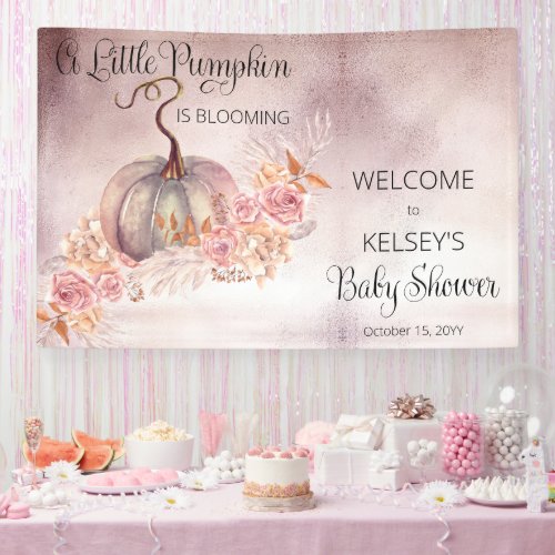 A Little Pumpkin Is Blooming Pink Baby Shower Banner