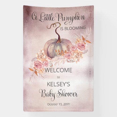 A Little Pumpkin Is Blooming Pink Baby Shower Banner