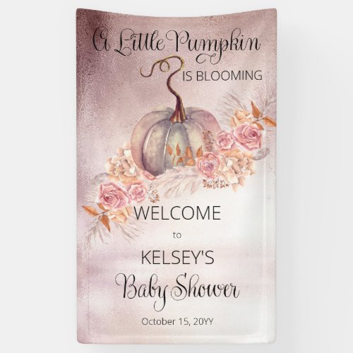 A Little Pumpkin Is Blooming Pink Baby Shower Banner
