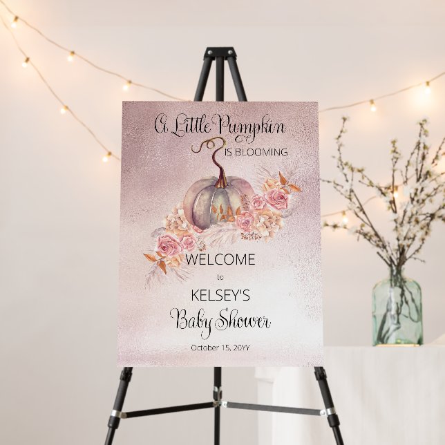 A Little Pumpkin Is Blooming Pink Baby Shower Foam Board (In Situ (Stand))