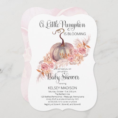 A Little Pumpkin Is Blooming Pink Baby Shower Invi Invitation