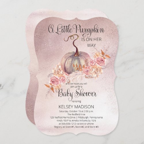 A Little Pumpkin Is Blooming Pink Baby Shower Invitation