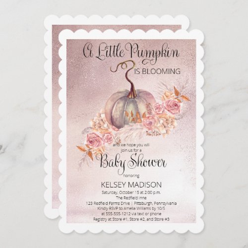 A Little Pumpkin Is Blooming Pink Baby Shower Invitation