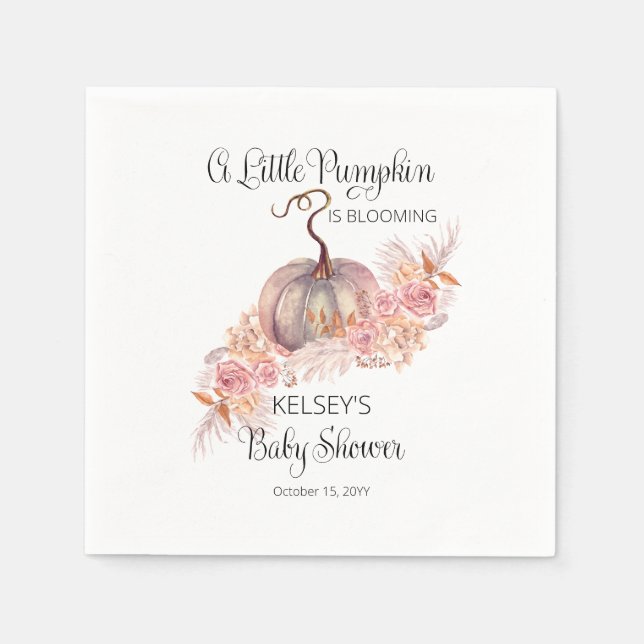 A Little Pumpkin Is Blooming Pink Baby Shower Napkins (Front)