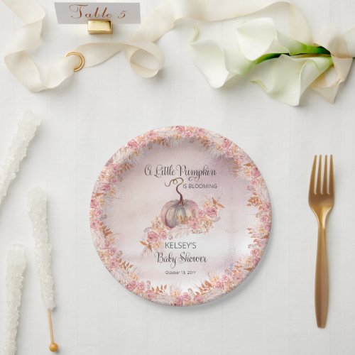 A Little Pumpkin Is Blooming Pink Baby Shower  Pap Paper Plates