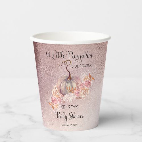 A Little Pumpkin Is Blooming Pink Baby Shower Paper Cups