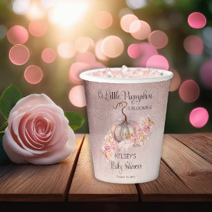 A Little Pumpkin Is Blooming Pink Baby Shower Paper Cups