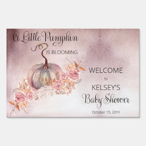 A Little Pumpkin Is Blooming Pink Baby Shower Sign