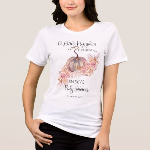 A Little Pumpkin Is Blooming Pink Baby Shower Tri_Blend Shirt