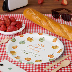 A Little Pumpkin Is Coming Fall Baby Shower Paper Plates