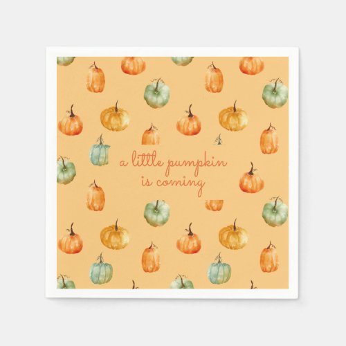 A Little Pumpkin Is Coming Orange Fall Baby Shower Napkins