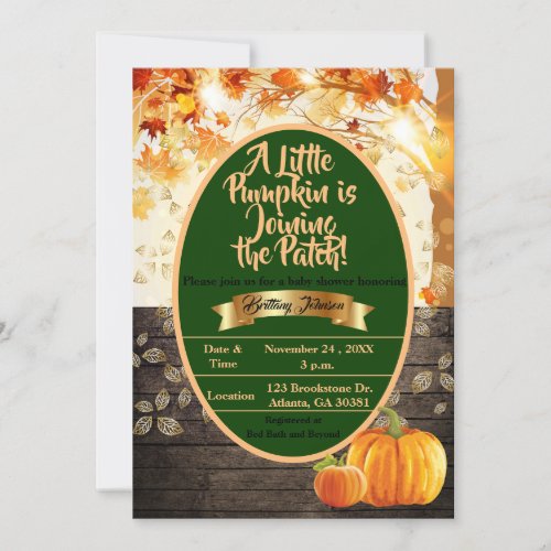 A Little Pumpkin is Joining the Patch Baby Shower Invitation