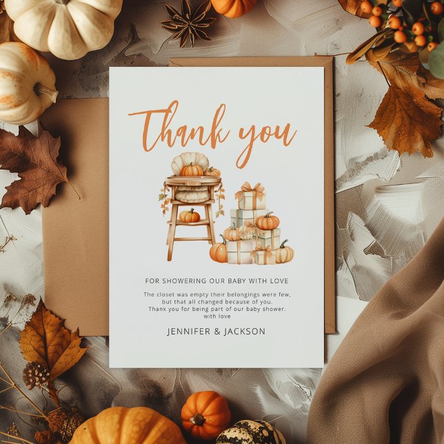 A Little Pumpkin Is Nearly Here Baby Shower Thank You Card (Creator Uploaded)