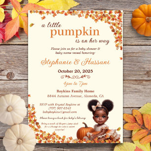 A Little Pumpkin is on Her Way Afro Puff Baby Girl Invitation