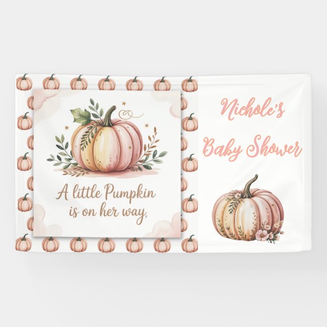 A Little Pumpkin Is On Her Way Baby Shower Banner (Horizontal)