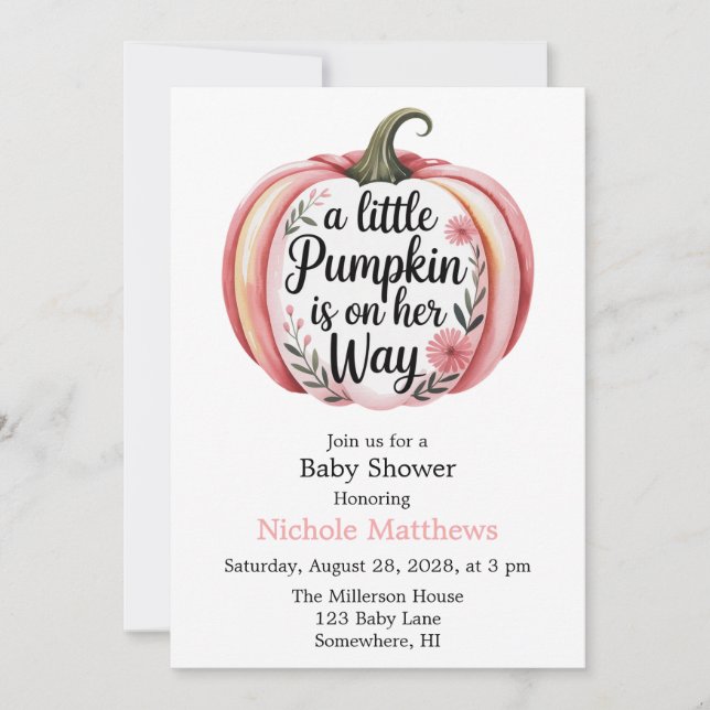 A Little Pumpkin Is On Her Way Baby Shower Invitation (Front)