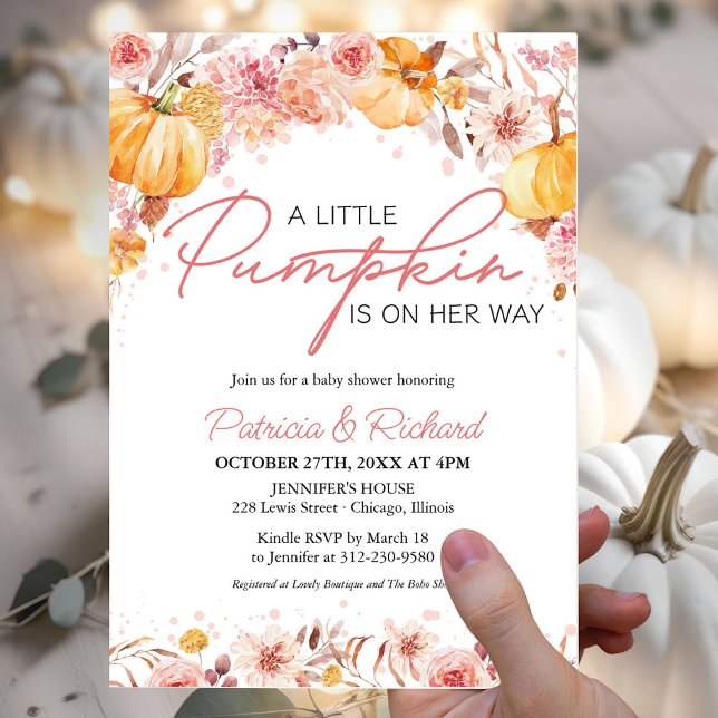 A Little Pumpkin Is On Her Way Baby Shower Invitation (Creator Uploaded)