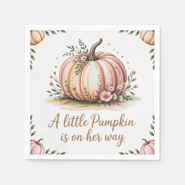 A Little Pumpkin Is On Her Way Baby Shower Napkins (Front)