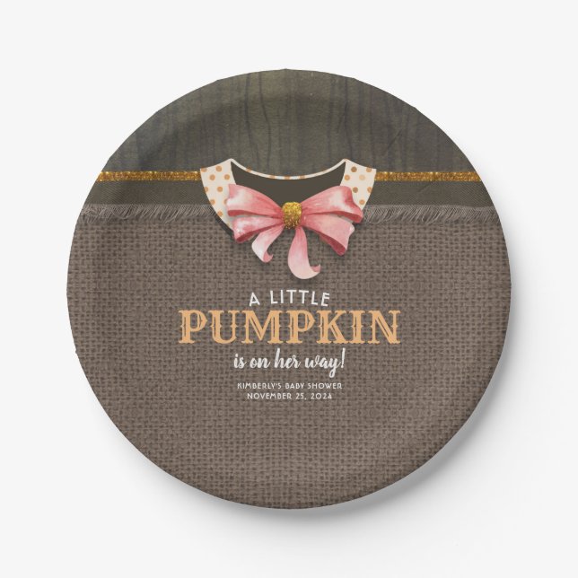 A Little Pumpkin is on her Way Baby Shower Paper Plates (Front)