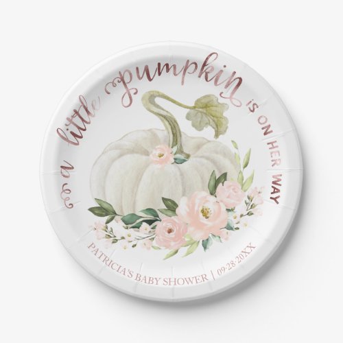 A Little Pumpkin is on her Way Baby Shower Paper Plates