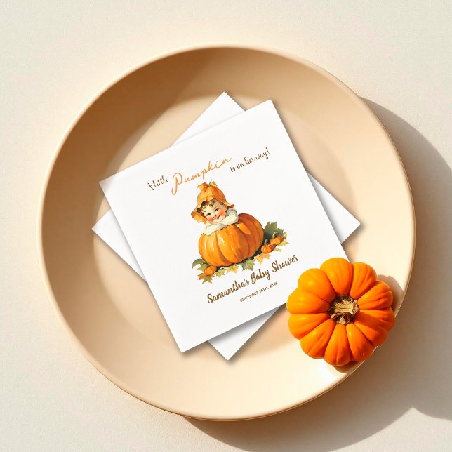 A Little Pumpkin Is On Her Way Fall Baby Shower  Napkins (Creator Uploaded)