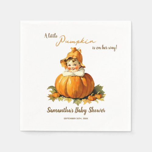 A Little Pumpkin Is On Her Way Fall Baby Shower  Napkins