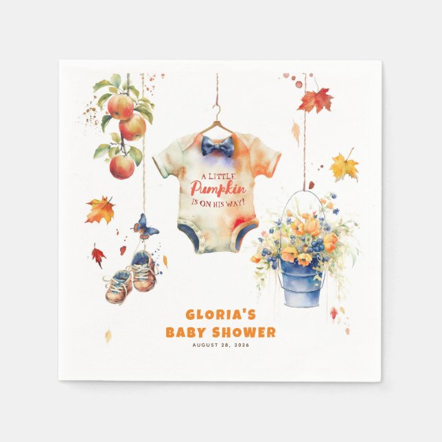 A Little Pumpkin Is On His Way Baby Shower Napkins (Front)