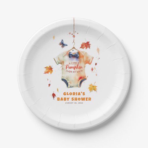 A Little Pumpkin Is On His Way Baby Shower Paper Plates