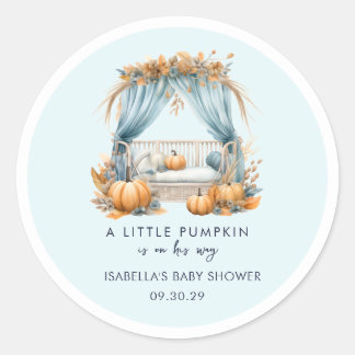 A Little Pumpkin Is On His Way Boy Baby Shower Classic Round Sticker