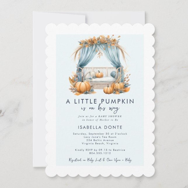 A Little Pumpkin Is on His Way Boy  Baby Shower  Invitation (Front)