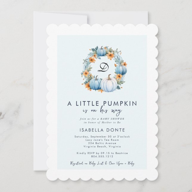 A Little Pumpkin Is on His Way Boy  Baby Shower  Invitation (Front)