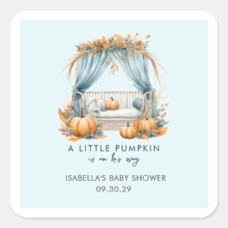 A Little Pumpkin Is On His Way Boy Baby Shower Square Sticker