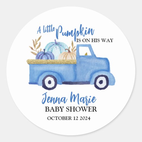 A Little Pumpkin is on his way Classic Round Sticker