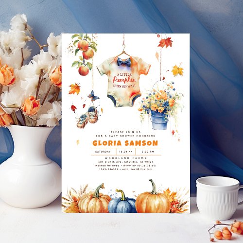 A Little Pumpkin Is On His Way Fall Baby Shower Invitation