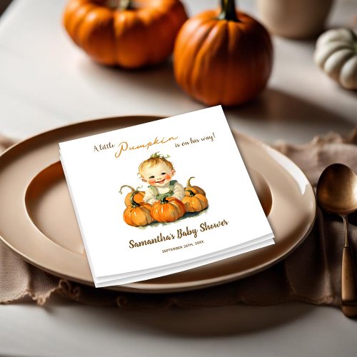 A Little Pumpkin Is On His Way Fall Baby Shower  Napkins