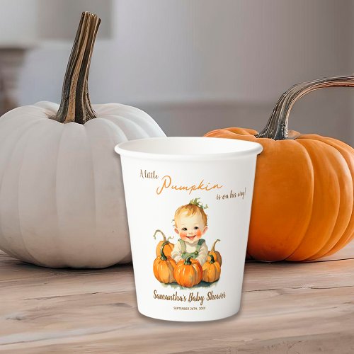 A Little Pumpkin Is On His Way Fall Baby Shower Paper Cups