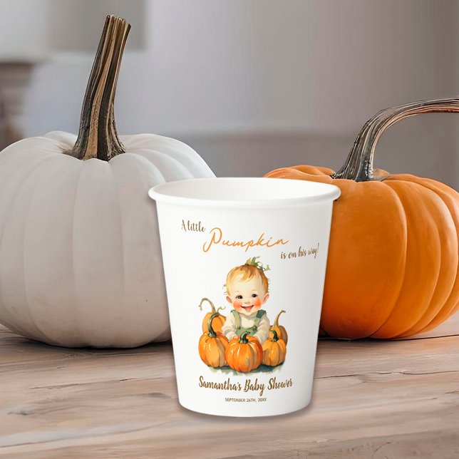 A Little Pumpkin Is On His Way Fall Baby Shower Paper Cups (Creator Uploaded)