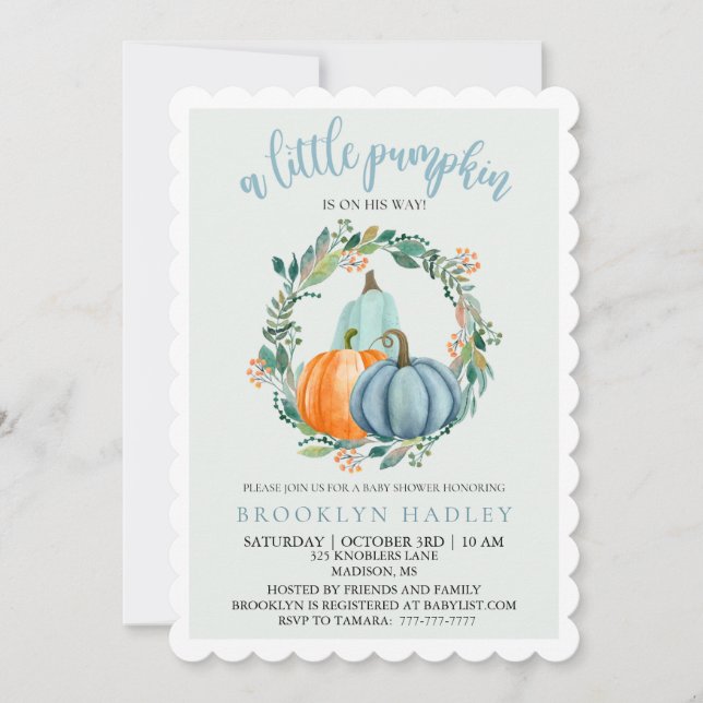 A Little Pumpkin is On His Way Shower Invitation (Front)