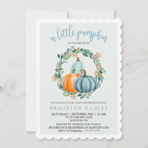 A Little Pumpkin is On His Way Shower Invitation