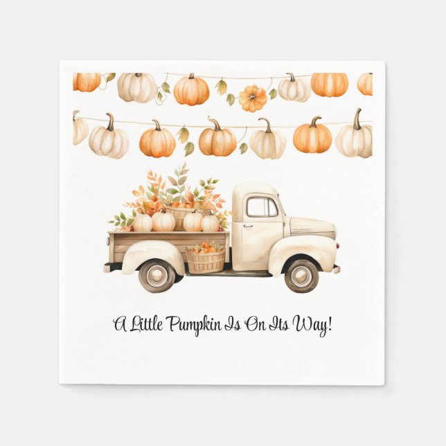 A Little Pumpkin Is On Its Way Baby Shower Napkins (Front)