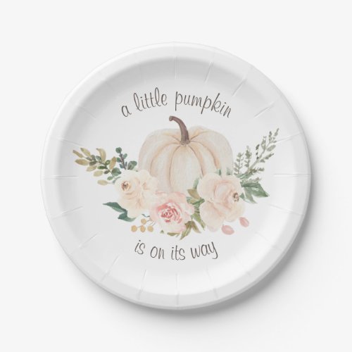 A Little Pumpkin Is On Its Way Baby Shower Paper Plates