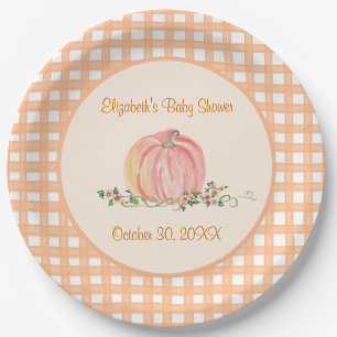 A Little Pumpkin Is On The Way Autumn Baby Shower Paper Plates