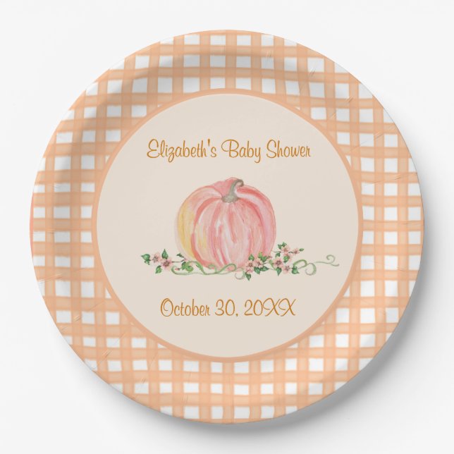 A Little Pumpkin Is On The Way Autumn Baby Shower  Paper Plates (Front)