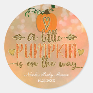 A little Pumpkin is on the Way Baby Shower Autumn Classic Round Sticker