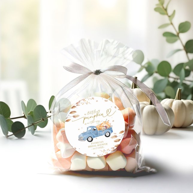 A Little Pumpkin Is On The Way Baby Shower Classic Round Sticker (Creator Uploaded)