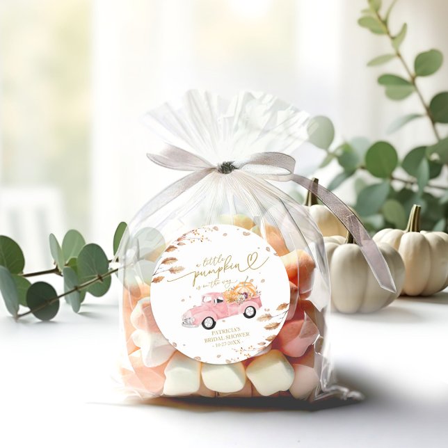 A Little Pumpkin Is On The Way Baby Shower Classic Round Sticker (Creator Uploaded)