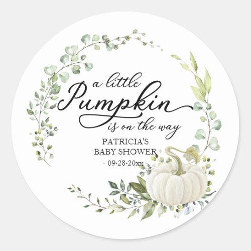  A Little Pumpkin is on the Way Baby Shower Classic Round Sticker