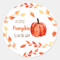 A Little Pumpkin is on the way Baby Shower Cute Classic Round Sticker