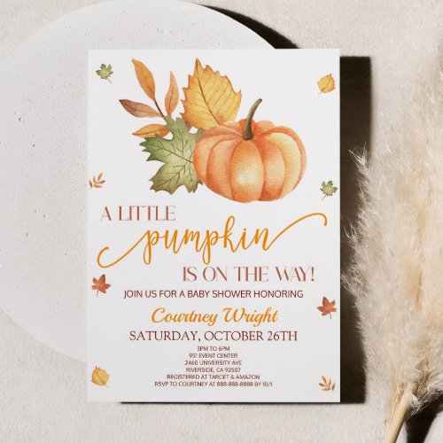 A Little Pumpkin Is On The Way Baby Shower Invita Invitation